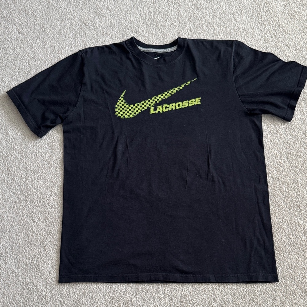 Nike Black Short Sleeve Lacrosse Tee with Neon Green Swoosh